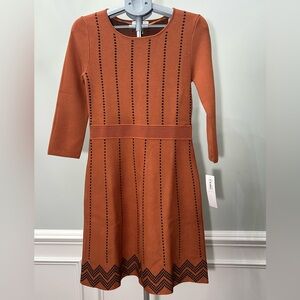 London Times Rust and Black Long Sleeve Dress